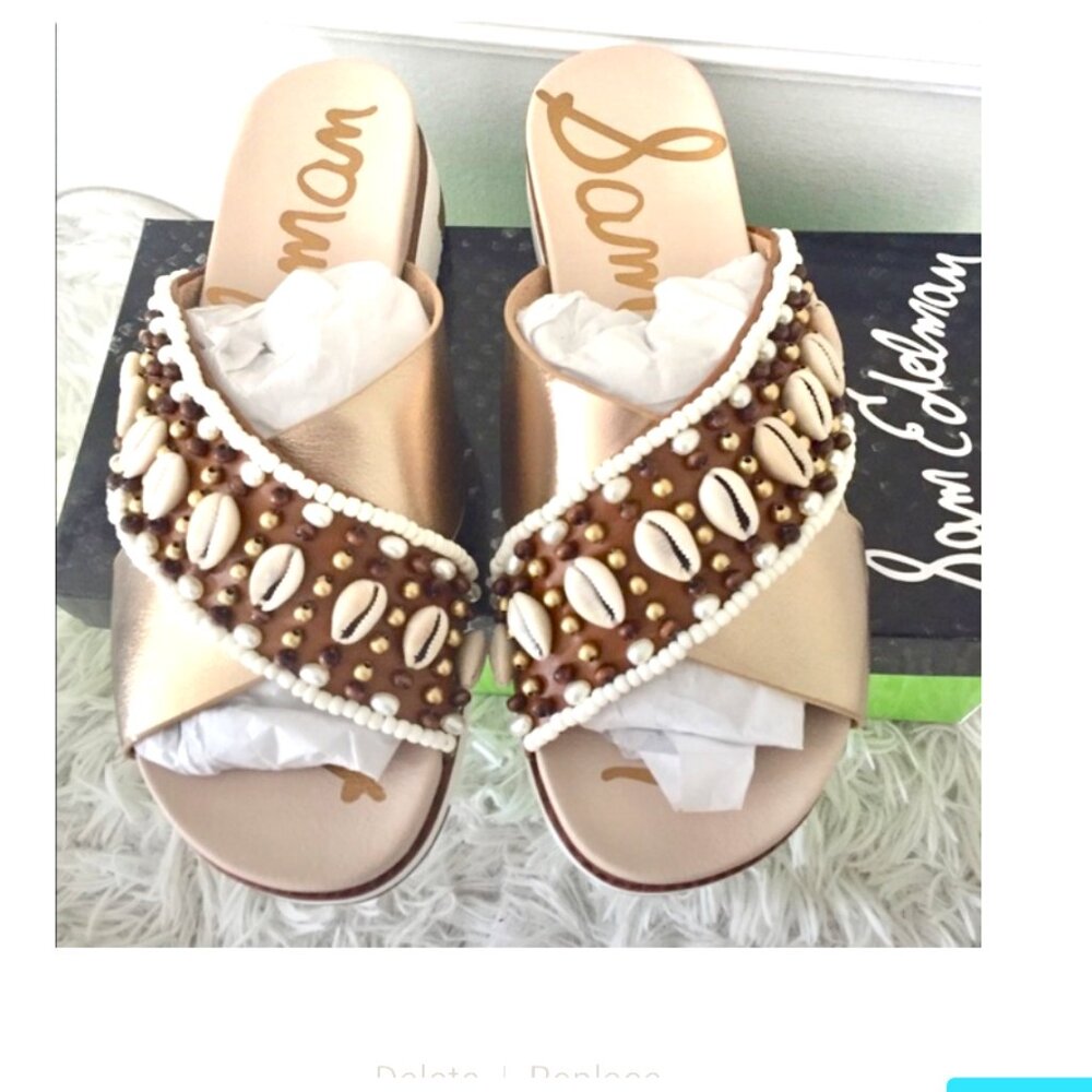 Sam Edelman Austen Gold/ Shells/Pearls Embellished Slides